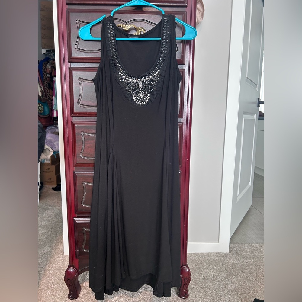 Clientele Vintage Elegant Black Embellished Sleeveless Dress